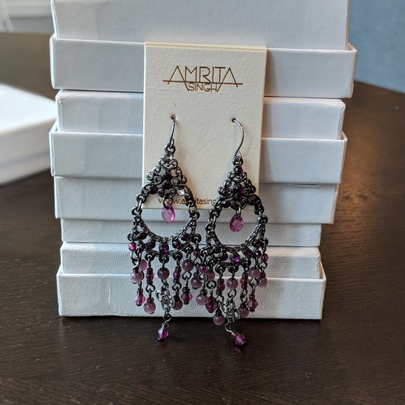 Purple Bead Dangle Earrings - Picture 5 of 6